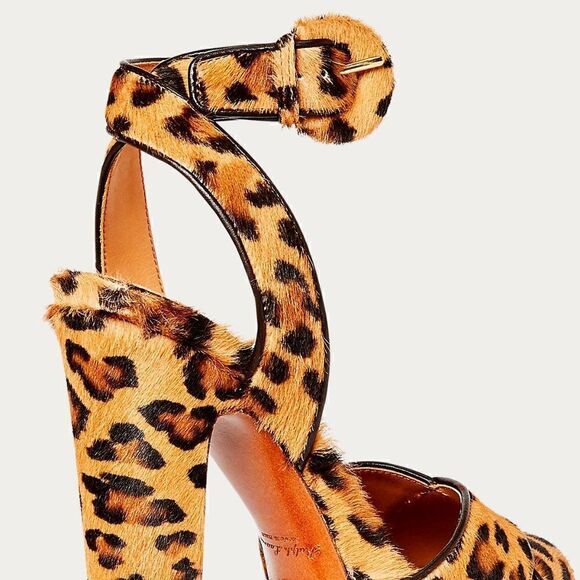 Ralph Lauren Collection Leopard Print Kelsey Pony Hair Calf Platform Sandal - Picture 10 of 16